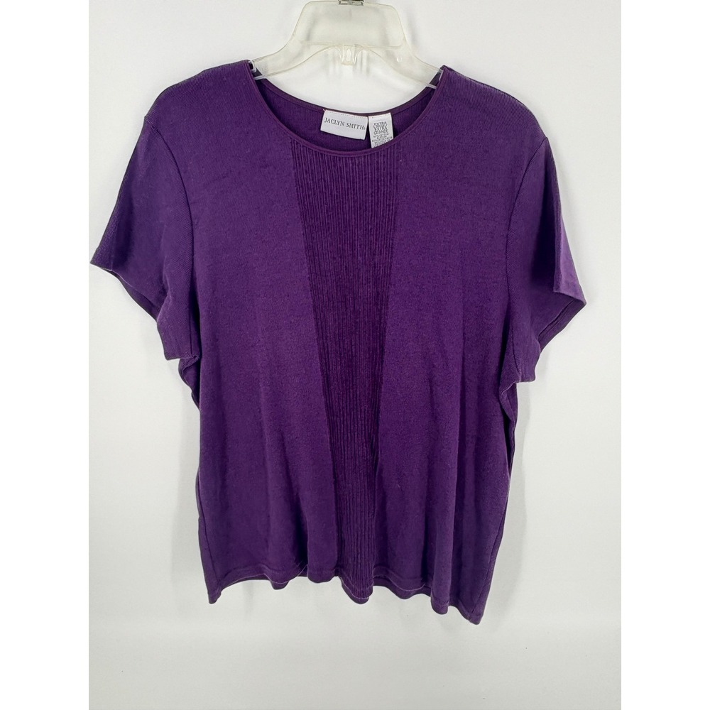 Jaclyn Smith Women's Extra Large Purple Ribbed Knit Short Sleeve Top‎